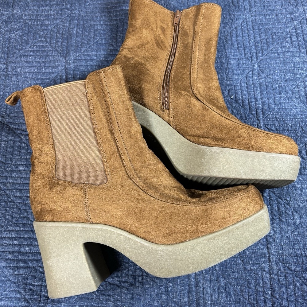 Lane Bryant Dream Cloud Faux-Suede Platform Bootie Goring Side Zip Size 11W